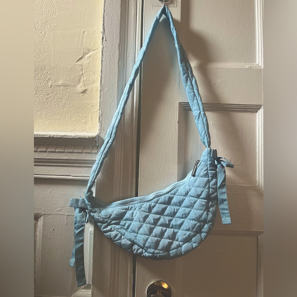 Baby blue quilted crossbody bag